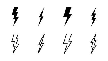 Şimşek simgesi ayarlandı. Elektrik ikon vektörü. Güç simgesi. enerji işareti