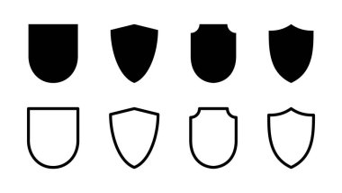 Kalkan simgesi ayarlandı. Koruma ikonu vektörü. Güvenlik vektör simgesi
