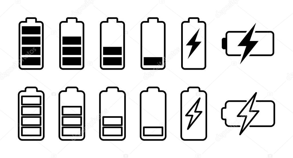 Battery icon set. battery charge level. battery Charging icon