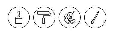 Boya simgesi seti. boya fırçası ikon vektörü. boyama silindiri vektörü