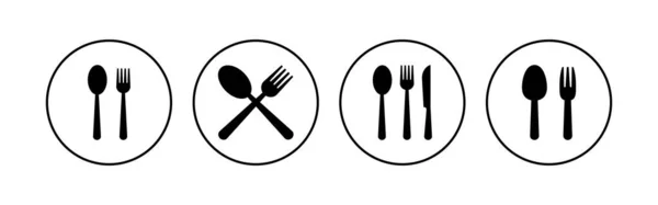 勺子和叉子图标集 叉子和刀具图标向量 餐厅图标 — 图库矢量图片