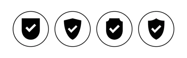 Ορισμός Εικονιδίων Ελέγχου Ασπίδας Προστασία Εγκρίνει Σήμα Ασφαλής Διανυσματική Εικόνα — Διανυσματικό Αρχείο