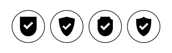 Conjunto Iconos Marca Verificación Escudo Protección Aprueba Signo Icono Seguro — Vector de stock