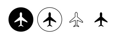 Uçak simgesi ayarlandı. Uçak ikonu vektörü. Uçuş taşıma sembolü. Seyahat illüstrasyonu. Tatil sembolü