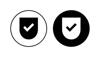 Kalkan kontrol işareti simgesi ayarlandı. Koruma onayı işareti. Güvenli simge vektörü