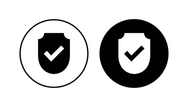 Conjunto Ícone Marca Verificação Escudo Assinatura Aprovação Proteção Vetor Ícone —  Vetores de Stock