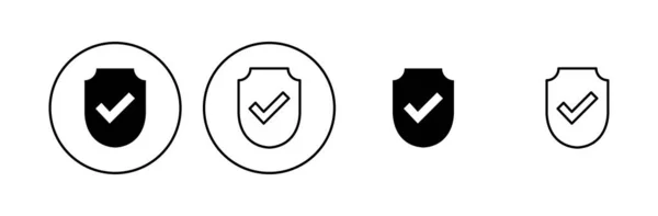 Conjunto Iconos Marca Verificación Escudo Protección Aprueba Signo Icono Seguro — Archivo Imágenes Vectoriales