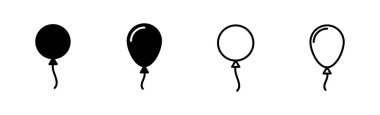 Balon simgesi ayarlandı. Parti balonu süsleme doğum günü vektörü. Balon siyah siluet simgesi