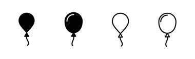 Balon simgesi ayarlandı. Parti balonu süsleme doğum günü vektörü. Balon siyah siluet simgesi