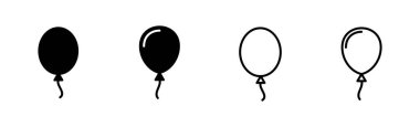 Balon simgesi ayarlandı. Parti balonu süsleme doğum günü vektörü. Balon siyah siluet simgesi