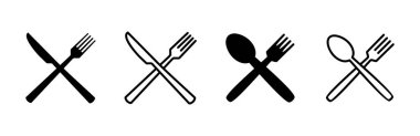 kaşık ve çatal ikonu seti. kaşık, çatal ve bıçak ikonu vektörü. restoran simgesi