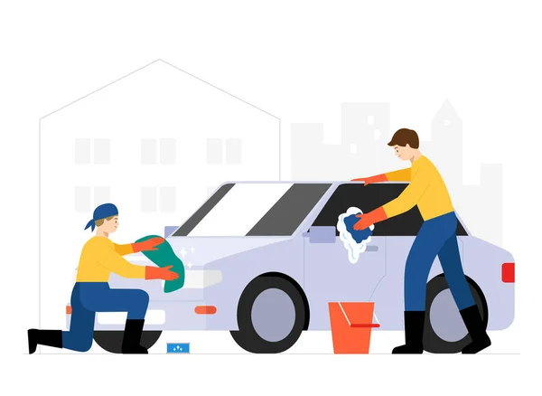 Иллюстрация Услуг Уборке Автомобилей — стоковый вектор