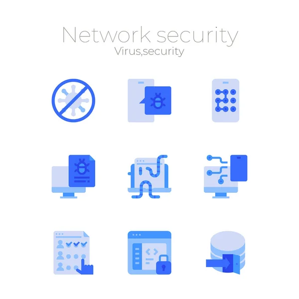 Network Security Icon Sets Virus Spam Data Protection Concept — Stock Vector