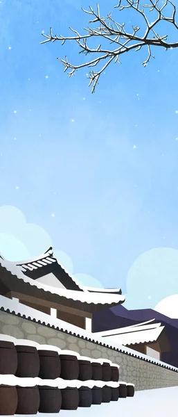 Hermoso Paisaje Invierno Corea — Vector de stock