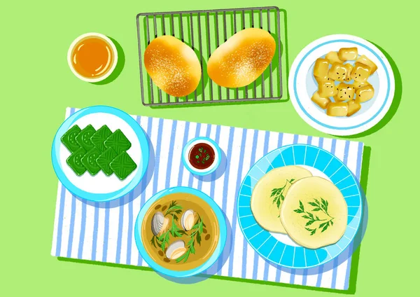 Κορεάτικο Γεύμα Την Άνοιξη — Διανυσματικό Αρχείο