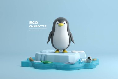 penguin 3D rendering character, environment protection concept clipart
