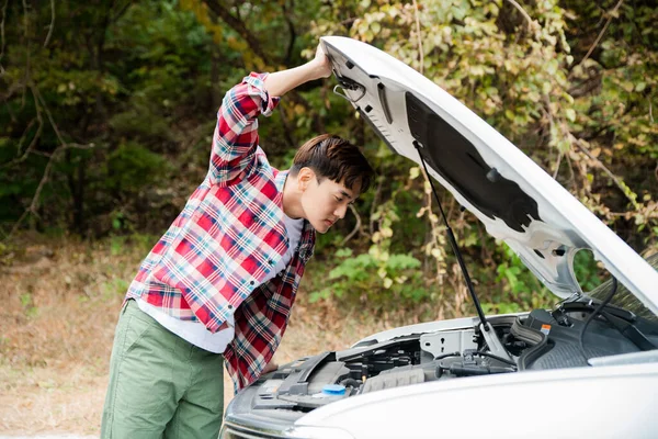 handsome Asian male model autumn travel concept