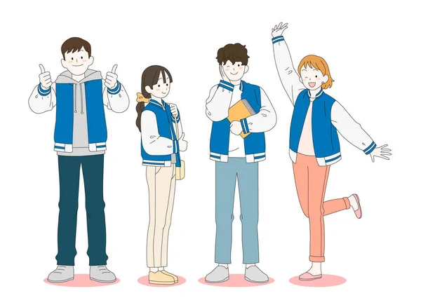 Счастливые Подростки Студенты Иллюстрация Персонажа Группы Друзей — стоковый вектор