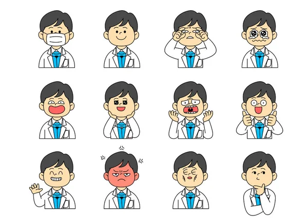 Doctor Character Various Facial Expressions Mask — Stock Vector