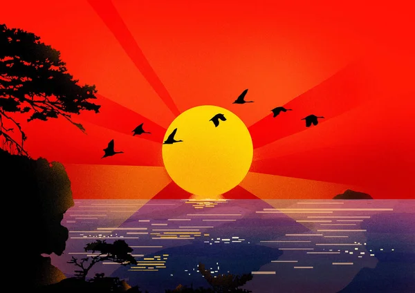 Schönen Sonnenuntergang Vektor Illustration Hintergrund — Stockvektor
