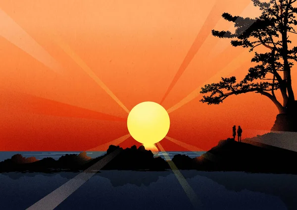 Magnifique Coucher Soleil Vecteur Illustration Fond — Image vectorielle