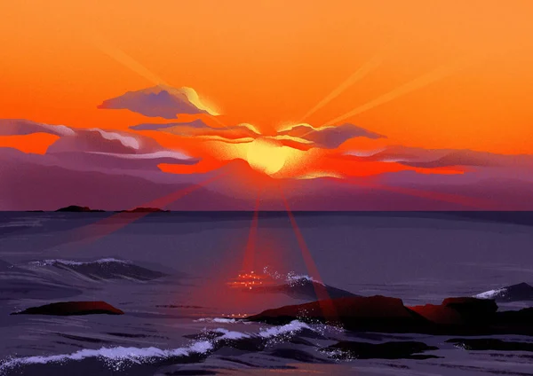 Hermoso Atardecer Vector Ilustración Fondo — Vector de stock