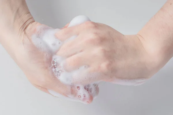 Como Lavar Mãos Fundo Branco — Fotografia de Stock