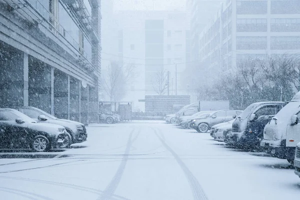 Снег Парковке — стоковое фото