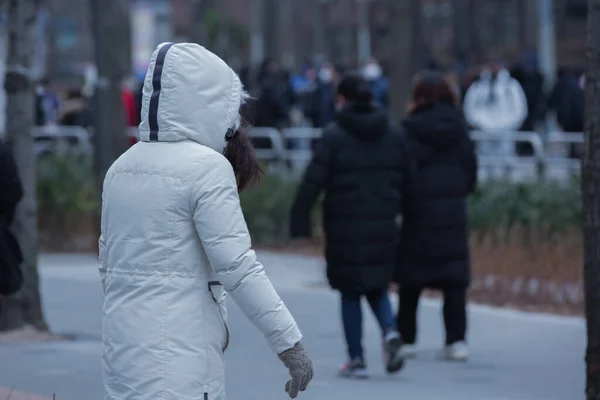 Clima Frío Calle Invierno Con Gente — Foto de Stock