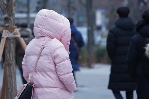 Tempo Frio Rua Inverno Com Pessoas — Fotografia de Stock