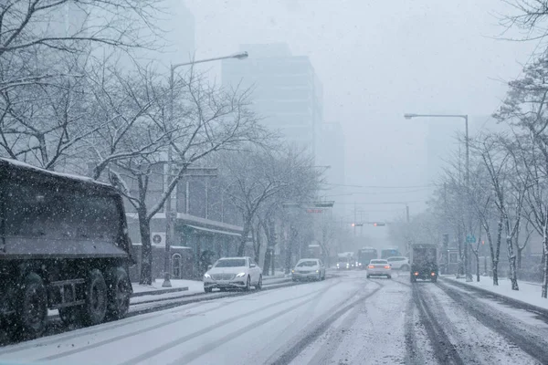 Cenário Rua Inverno Coréia — Fotografia de Stock