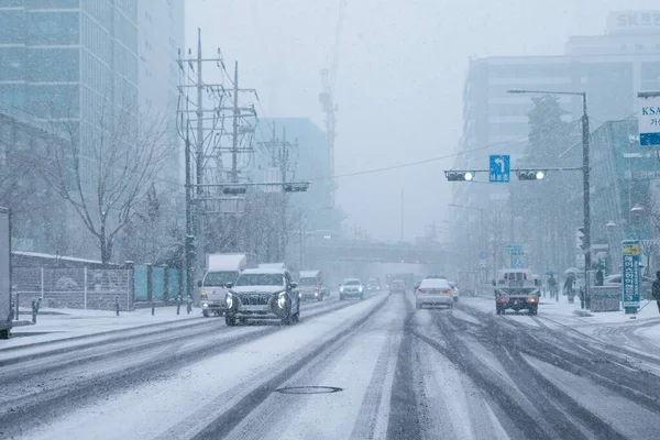 Cenário Rua Inverno Coréia — Fotografia de Stock