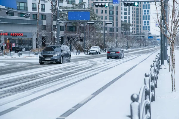 Χειμώνα Τοπίο Δρόμο Στην Κορέα — Φωτογραφία Αρχείου