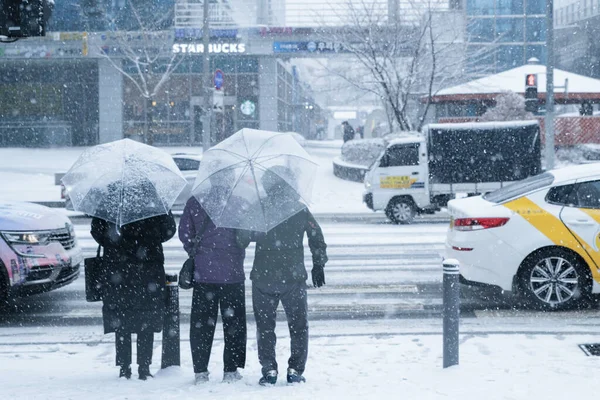 Cenário Rua Inverno Coréia — Fotografia de Stock