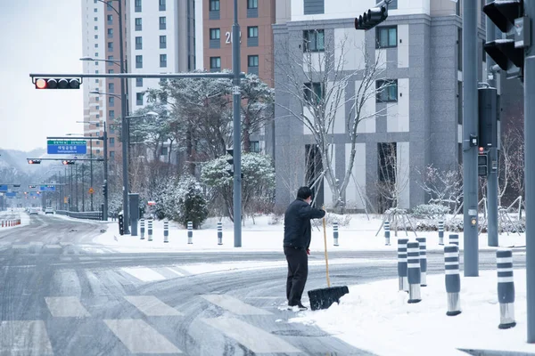 Cenário Rua Inverno Coréia — Fotografia de Stock