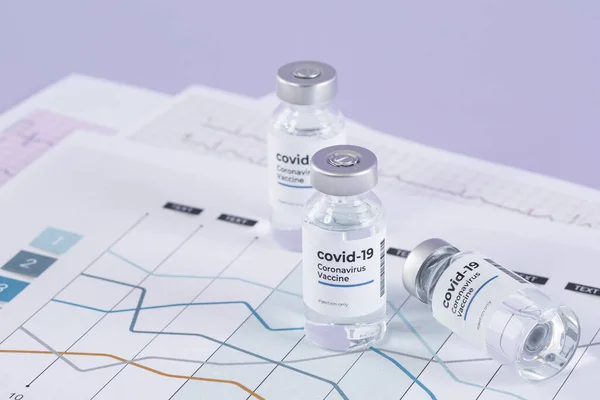 Covid19 Impfstoff Auf Chart Lila Hintergrund — Stockfoto