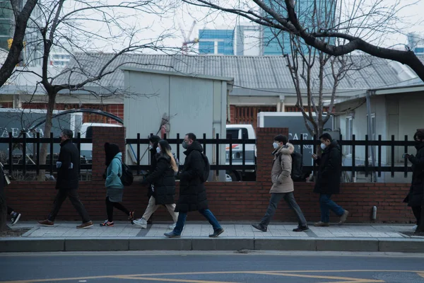 Tempo Frio Rua Inverno Com Pessoas — Fotografia de Stock