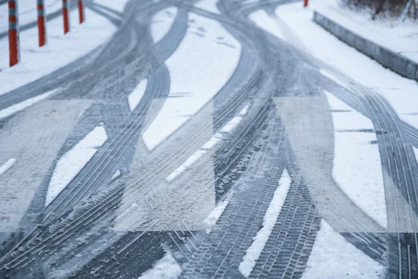 Traços Rodas Carro Neve — Fotografia de Stock