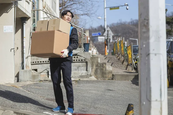 Azji Koreański Dostawca Człowiek Praca Koncepcja — Zdjęcie stockowe