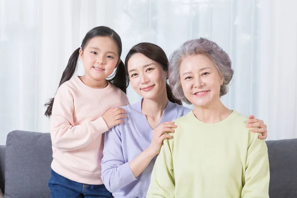 Three Generations Women Asian Grandmother Mother Grand Daughter — Stock Photo, Image