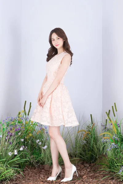 분홍색 드레스에 컨셉의 아름다운 아시아인 — 스톡 사진