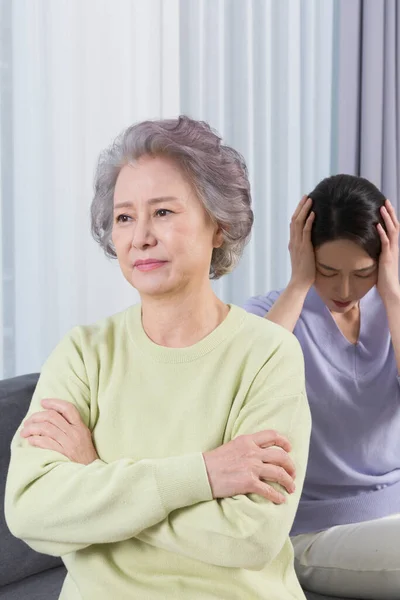 Asiatisch Alt Mutter Und Middle Aged Tochter Angry Bei Jeder — Stockfoto