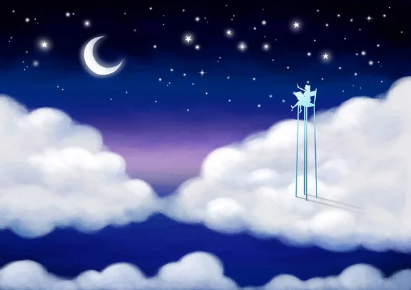 Luna Estrellas Cielo Nocturno — Vector de stock