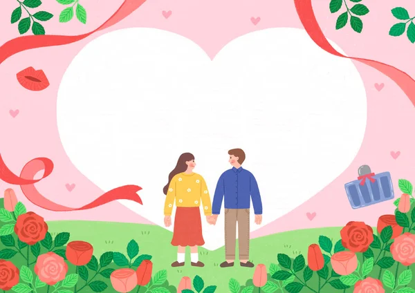 Pareja Enamorada Flores Parque — Vector de stock