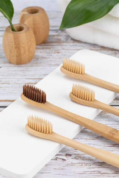 Zero Rifiuti Spazzolino Denti Bambù — Foto Stock