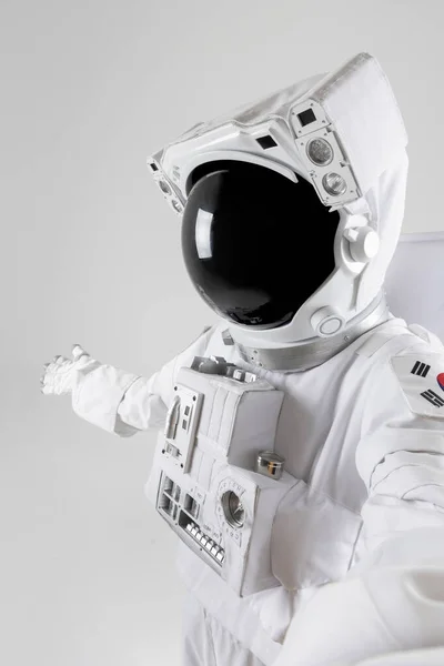 Astronaut Guiding Welcoming White Background — Stock Photo, Image
