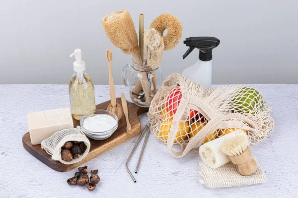 Kit Utensili Pulizia Zero Rifiuti Sapone Sapone Naturale Bicarbonato Sodio — Foto Stock