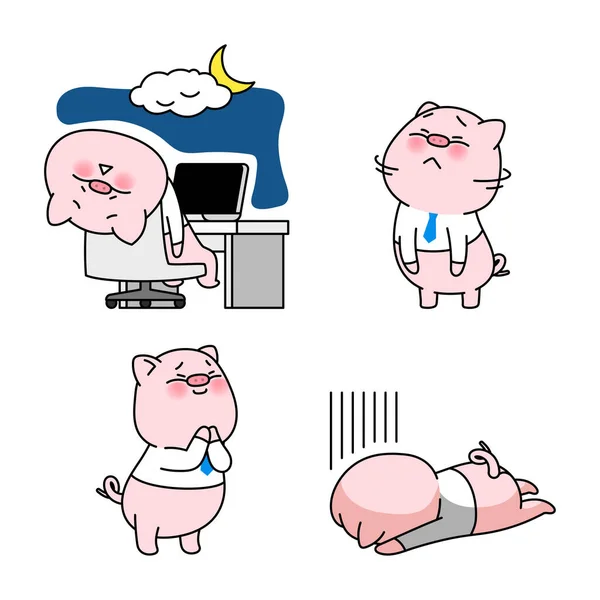 Ensemble Vectoriel Avec Drôle Collection Émoticône Personnage Porc — Image vectorielle