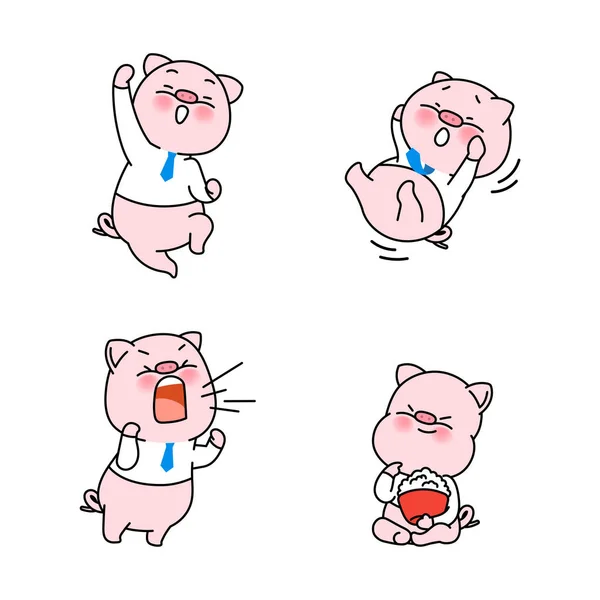 Vector Set Funny Pig Character Emoticon Collection — Stock Vector