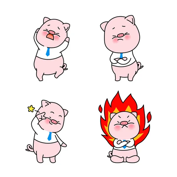 Ensemble Vectoriel Avec Drôle Collection Émoticône Personnage Porc — Image vectorielle